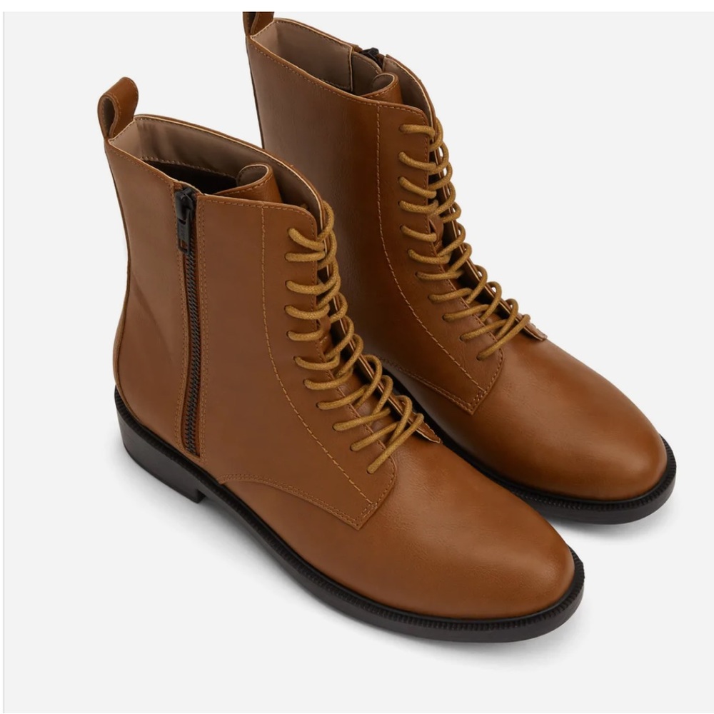 NEW! MATT & NAT Morton Vegan Combat Boots Zip Up Lace Up Brown Size 36 (US 5)